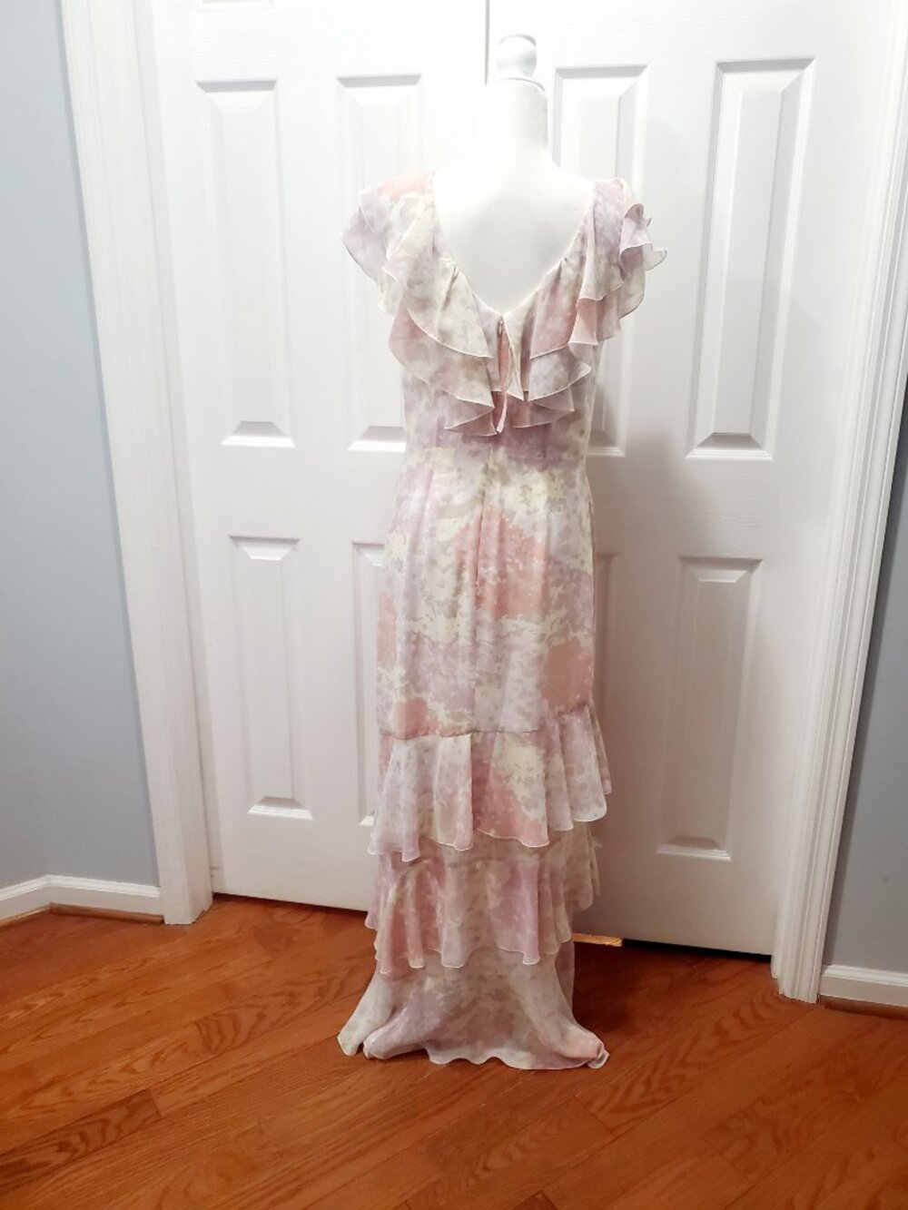WAYF Pink Floral Ruffle Maxi Dress Size L Cottagecore Romantic Wedding  Guest - Picture 3 of 13